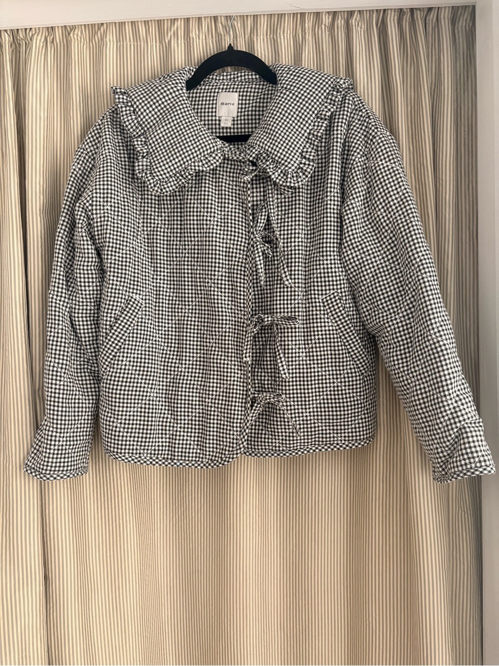 Maeve Black & White Gingham Quilted Tie-Front Jacket - Picture 5 of 6